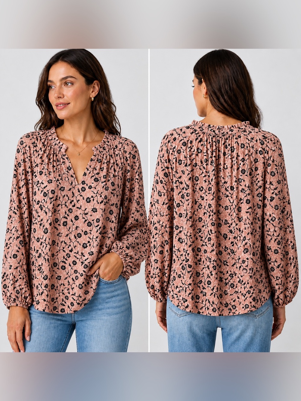 Caslon Pink Floral Peasant Blouse